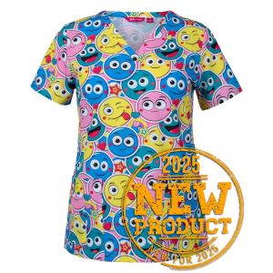 JB's LADIES SCRUB TOP PRINTED SMILEY - 06