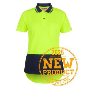 JB's LADIES HV S/S DROP TAIL POLO LIME/NAVY -08
