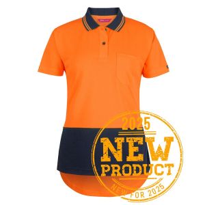 JB's LADIES HV S/S DROP TAIL POLO ORANGE/NAVY -12