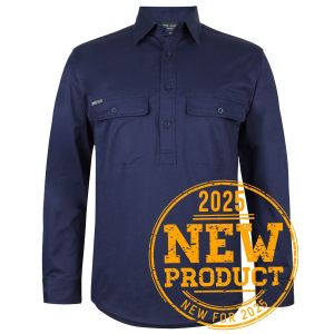 JB's L/S 150G STRETCH CLOSE FRONT WORK SHIRT NAVY - M