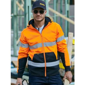 Taped Hi Vis Zip Fleece Hoodie with Sherpa Lining
